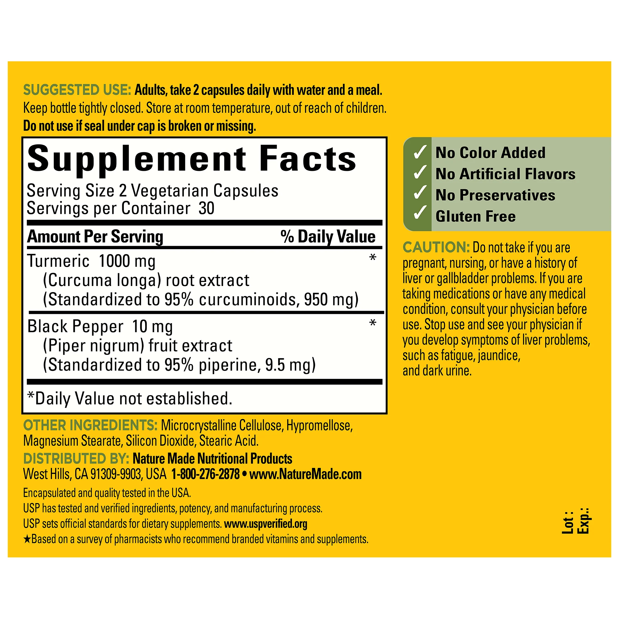 Turmeric Extra Strength 1000 mg (950 mg Curcuminoids) Per Serving Capsules - Image 2